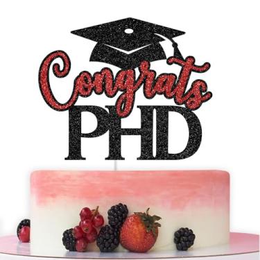 Imagem de Congrats PHD Cake Topper, PHD Graduation Cake Topper, It's DR Actually, Congratulations Doctor/PHD, DR PHD Graduation Party Decorations (Black and Red)