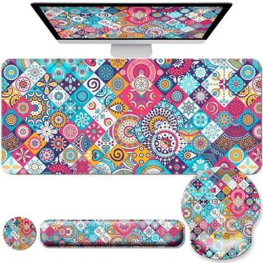 Imagem de Conjunto de almofada de mesa para teclado descanso de pulso e mouse pad, tapete de mesa grande XXL capa fosca mousepad ergonômico com espuma de memória para mulheres, computador de mesa e escritório