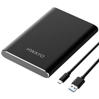 Imagem de HWAYO Disco rígido externo portátil de 500 GB, USB 3.1 geração 1 tipo C, ultrafino, armazenamento HDD de 6 cm, compatível com PC, desktop, laptop, Mac, Xbox One (preto)