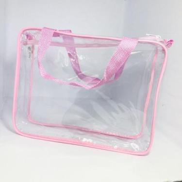 Imagem de Kit com 3 necessaires com 3 tamanhos diferentes Transparente ROSA - Gi