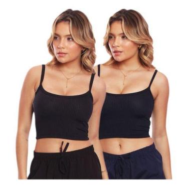 Imagem de Kit 2 Tops Canelado Alcinha Feminino Lisa Básica Casual - MC Digital, 