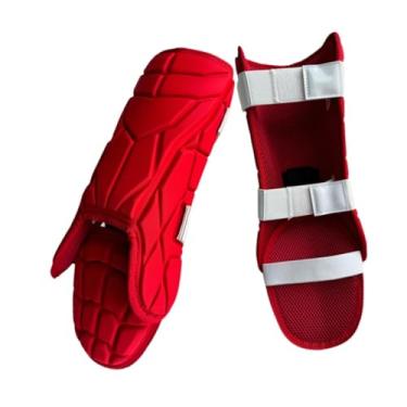 Imagem de Colaxi Protetores de perna de massa de beisebol ajustável adolescente versátil equipamento de treinamento esportivo caneleiras de proteção leve, Vermelho