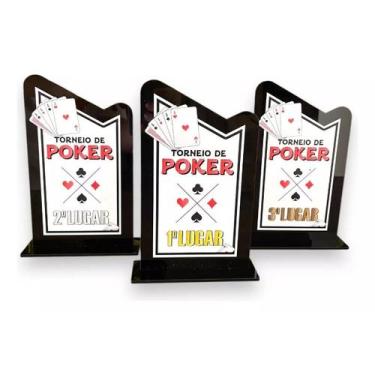 Imagem de Kit 3 Troféu Poker Acrílico Preto 10x18cm 1º, 2º E 3º Lugar - CNC Soro