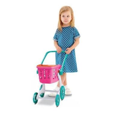 Imagem de Carrinho Supermercado Cestinha Compras 2x1 Infantil Oferta - Samba Toy