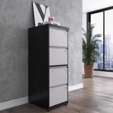 Imagem de Gaveteiro Arquivo de Aço 4 Gavetas 136,2x47x57 Cm Preto/Cinza