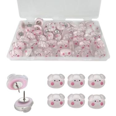 Imagem de SSYHQAX 50 peças de tachinha decorativa de leitão rosa fofa de resina feita à mão polegar tachinha criativa quadro de avisos de madeira macia foto parede decoração de escritório em casa