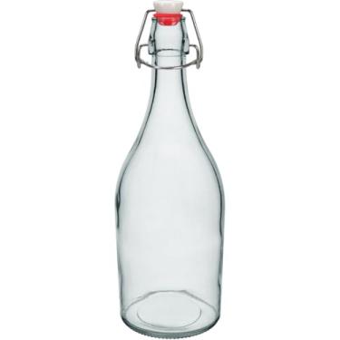 Imagem de GARRAFA ÁGUA SUCO LEITE HOME&CO COM TRAVA NA TAMPA VIDRO 1L 29x9x9cm TRANSPARENTE