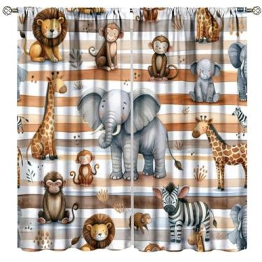 Imagem de FengMingRui Cortinas de animais para crianças, elefantes, girafas, macacos, leões, zebras, tratamento de janela para crianças, meninos, meninas, berçário, quarto de bebê, sala de jogos, decoração de