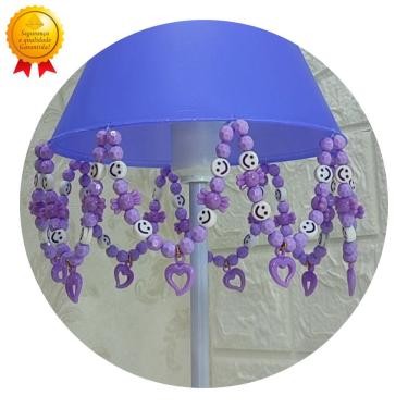 Imagem de Abajur Infantil Emojis Quarto de Menina Pingente Coração Roxo Decoração 17x30cm