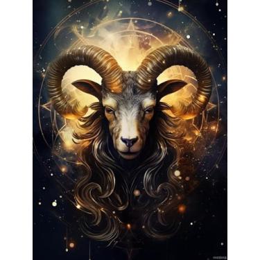 Imagem de HMDIIMGE Kits de pintura de arte de diamante 5D DIY para adultos zodíaco capricórnio fácil para iniciantes redondo broca completa pait por Diamond Art ponto cruz pedras mosaico artesanato para