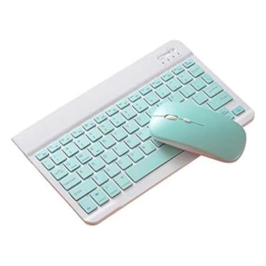 Imagem de Kit Teclado E Mouse Bluetooth Sem Fio Portátil 10'' Compatível Com Notebooks Tablets Smartphones Bateria Recarregável De Longa Duração Leve Ergonômico Compacto Home Office Viagens (Verde)