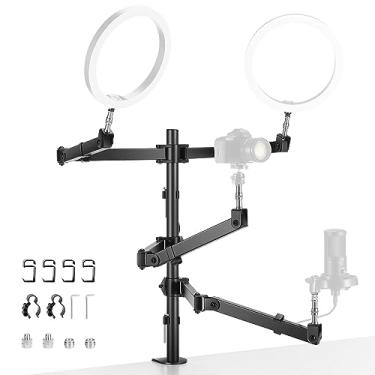 Imagem de NEEWER Suporte para câmera de mesa, suporte de webcam com 4 braços articulados flexíveis, parafusos de 0,9 cm 1/10.2 cm 5/20.3 cm para microfone, luz LED, gravação de vídeo, transmissão ao vivo,