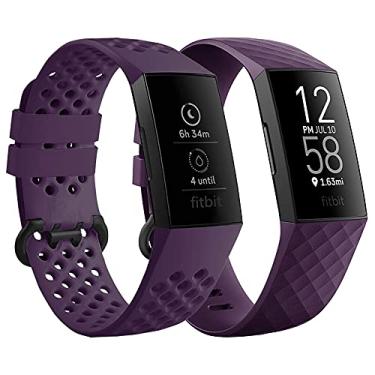 Imagem de Qimela Pulseira de relógio de substituição compatível com Fitbit Charge 3/Fitbit Charge 4 pulseiras para homens mulheres, silicone líquido esporte clássico pacote com 2 (roxo, pequeno)