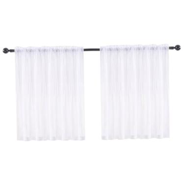Imagem de Cortinas transparentes, cortinas curtas, transparentes, 2 painéis, cortinas de janela curta, 76 x 91 cm, cortinas transparentes, cortinas brancas para quarto, sala de estar