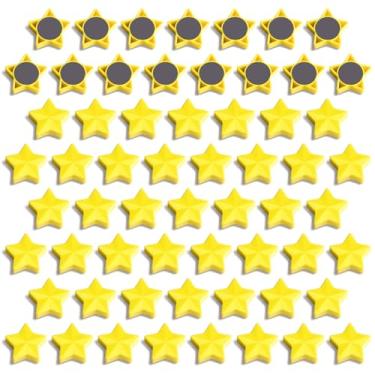 Imagem de PYJLBX 60 peças de ímãs de geladeira estrela - Ímãs de geladeira resistentes para quadro branco, cozinha e sala de aula | Ímãs pequenos e fortes decorativos - Mini ímã amarelo fofo para casa, escola