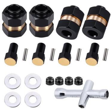 Imagem de Atualizações de adaptador estendido hexagonal de roda de latão 4 peças para carro de rastreamento Axial SCX24 90081 1/24, com porcas e chave cruzada