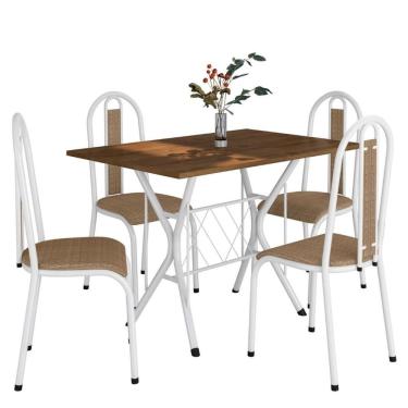 Imagem de Mesa Com 4 Cadeiras Bruna 058 Rattan Branco Liso 91 Cm