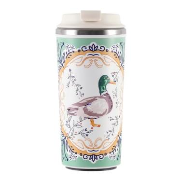 Imagem de Caneca de café de 300 ml e 450 ml, 286.3 g e 430.9 g, aço inoxidável 304 e revestimento de cerâmica interior, acompanha xícara de café com uma base de ventosa, abertura de tampa com um clique, dois