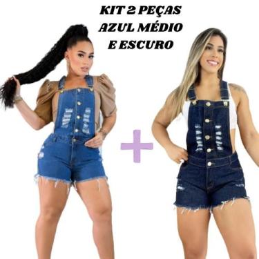 Imagem de Kit 2 Jardineiras Macaquinho Feminino Adulto Jeans Verão Casual Cintur