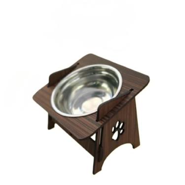 Imagem de Comedouro suspenso elevado com tampa Tigela de aço inoxidável para gatos e cães (Tabaco,M)