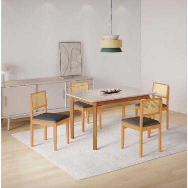 Imagem de Mesa Alegra 4 Cadeiras Jade 1,20 Jolie Cinza Jcm - Cinamomo/off