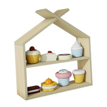 Imagem de simhoa Simulação de comidas de cozinha, brinquedos de faz de conta, prateleira de armazenamento de simulação, suporte de pão de madeira, conjunto de