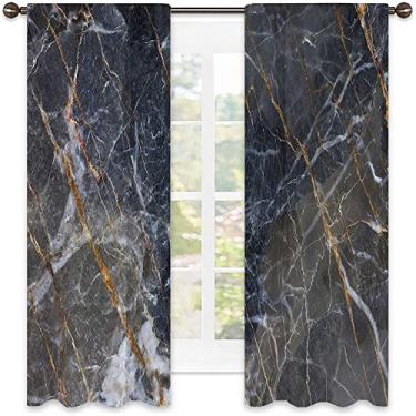 Imagem de Cortinas blecaute de mármore para quarto - Cortinas escurecidas com isolamento térmico para sala de estar, L 106 cm x C 150 cm cinza carvão gengibre