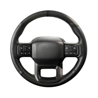 Imagem de Belinous Capa de volante de couro, costurada à mão no envoltório, envoltório de direção compatível com Ford F-150 2021-2024 / F-150 Lightning 2022-2024 (preto)