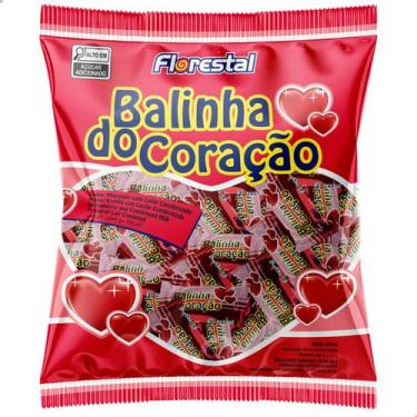 Imagem de Balinha de Coração Sabor Morango Florestal Pacote 500g com 125 un Bala