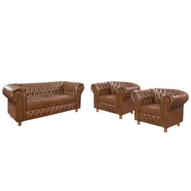 Imagem de Conjunto Namoradeira E 2 Poltronas Chesterfield Vittorio Via Encanto Courano Marrom