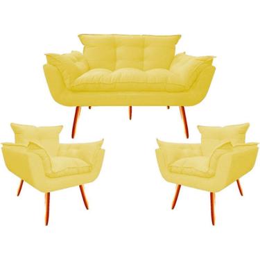Imagem de Namoradeira + 2 Poltronas Opalla Decorativa Reforçada Recepção Sala De Estar Suede