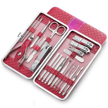 Imagem de Conjunto profissional de manicure - 21 peças - Kit de pedicure em aço inoxidável com alicate e cortador para paroníquia | Utensílios para cuidados com as unhas em casa e salão, rosa