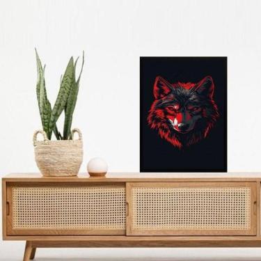 Imagem de Quadro Decorativo Lobo Preto E Vermelho 24X18Cm - Com Vidro