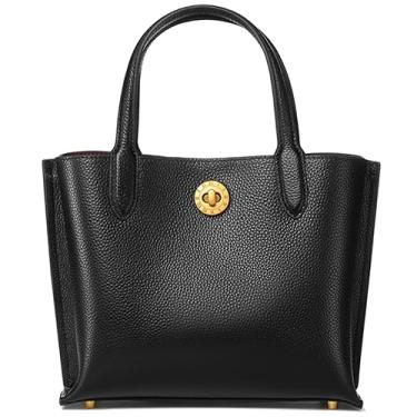 Imagem de Bolsa feminina de couro legítimo, alça superior, bolsas de tamanho médio para mulheres, bolsas pretas para mulheres com ferragens douradas