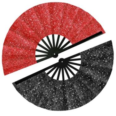 Imagem de Maitys 2 peças de leques grandes de palmas para dança em linha, 33 cm, leque dobrável de rave, tecido de nylon, dobrável para festival de dança em linha, artesanato, decoração de dança para