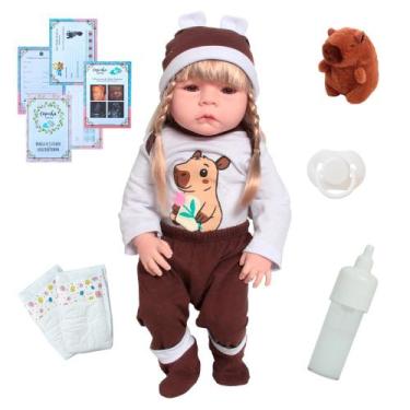 Imagem de Bebê Reborn Boneca Alice Enxoval Capivara Pelúcia Acessórios - Cegonha