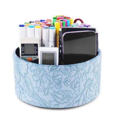 Imagem de Hennaja Suporte de controle remoto, suporte giratório de 360° de couro PU, suporte remoto para TV, caixa de armazenamento de mesa, acessórios para controle, mídia, correio, calculadora, celular, lápis