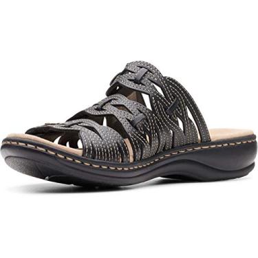 Imagem de Clarks Sandália feminina Leisa Faye, Couro preto, 7 Wide