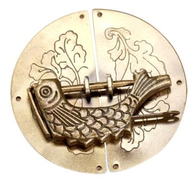 Imagem de Puxador de trava de peixe chinês vintage aldrava ferro gaveta armário armário caixa de joias fechadura porta peito