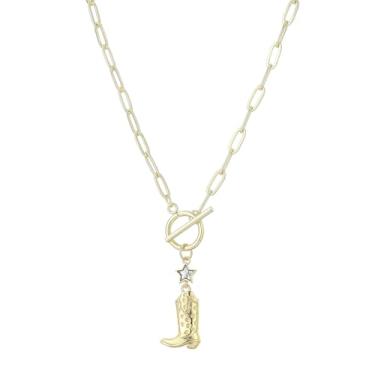 Imagem de KOFISNI Colar com pingente de chapéu de caubói para mulheres, camada delicada de chapéu de vaqueira ocidental, pingente de bota, colar, concha de verão, praia, estrela-do-mar, surfista, joia para