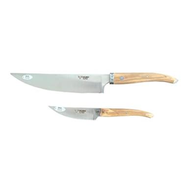 Imagem de Laguiole en Aubrac Cuisine Gourmet aço inoxidável totalmente forjado feito na França Conjunto de facas de cozinha premium de 2 peças essenciais com alças de madeira de oliva, faca de chef de 8 e faca