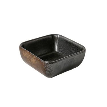 Imagem de Prato de exibição de lanches quadrados coloridos sob o vidrado de cerâmica japonês simples retrô - amarelo enferrujado