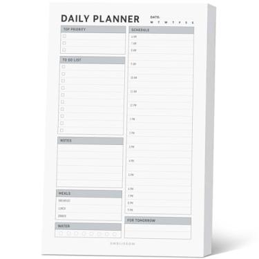 Imagem de Bloco de notas planejador diário, bloco removível de 14 x 21,6 cm – 70 folhas não datadas, organizador de mesa que melhora o foco com agenda horária, lista de tarefas para o trabalho, escola (branco