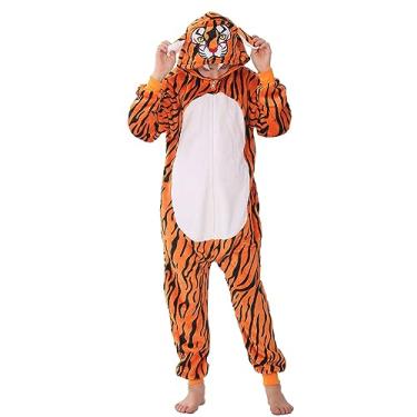 Imagem de Fantasia de animal para crianças, adultos, cosplay, Dia das Bruxas, para meninos, meninas, mulheres, felpudo, quente, peça única, tigre, Tigre, S(for height=4'6"-4'10")