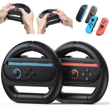 Imagem de Kinwin Steering Wheel for Nintendo Switch 2 & Switch 1 & Switch OLED Joycon, Racing Wheel Controller Grip for Mario Kart World & Mario Kart 8 Deluxe, NS2 Anti-Slip Grip Holder Accessories(Black x2)