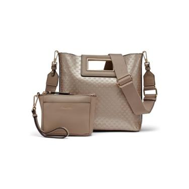 Imagem de Calvin Klein Eira North/South Crossbody com bolsa removível, relevo de patente de vison prateado, tamanho único