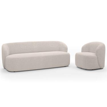 Imagem de Sofá 2 Lugares 170cm Com Poltrona Giratória Orgânica Heidy F04 Bouclê Bege - Lyam Decor