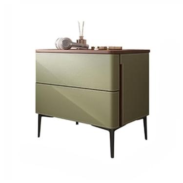 Imagem de Mesa de cabeceira com pernas elevadas, mesa de cabeceira de madeira, mesa de cabeceira de couro, gaveta dupla/tripla, armazenamento oculto, móveis de cabeceira, móveis de quarto verdes (tamanho: A)