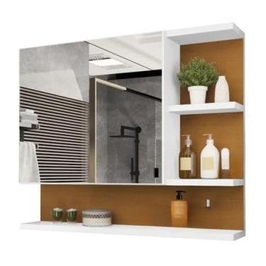 Imagem de Armário Espelheira com Porta para Banheiro, Organizador com Espelho(Branco/Nature)