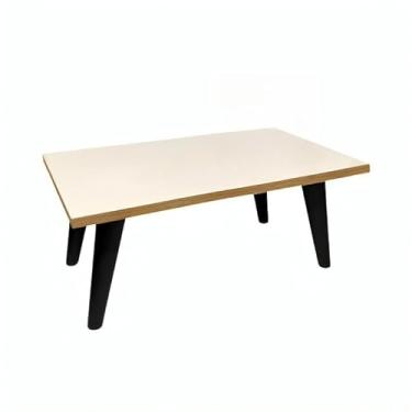 Imagem de Mesa De Centro 50cm Retangular Com Pés Palito PVC Retro Decoração Sala De Estar Modernic(Off-Freijó/Preto)